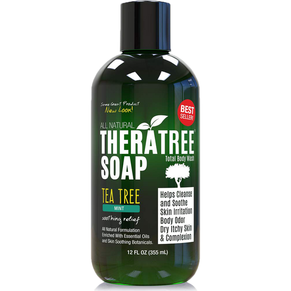 TheraTree Tea Tree Oil Soap with Neem Oil - 12oz body and face wash, certified organic Australian tea tree