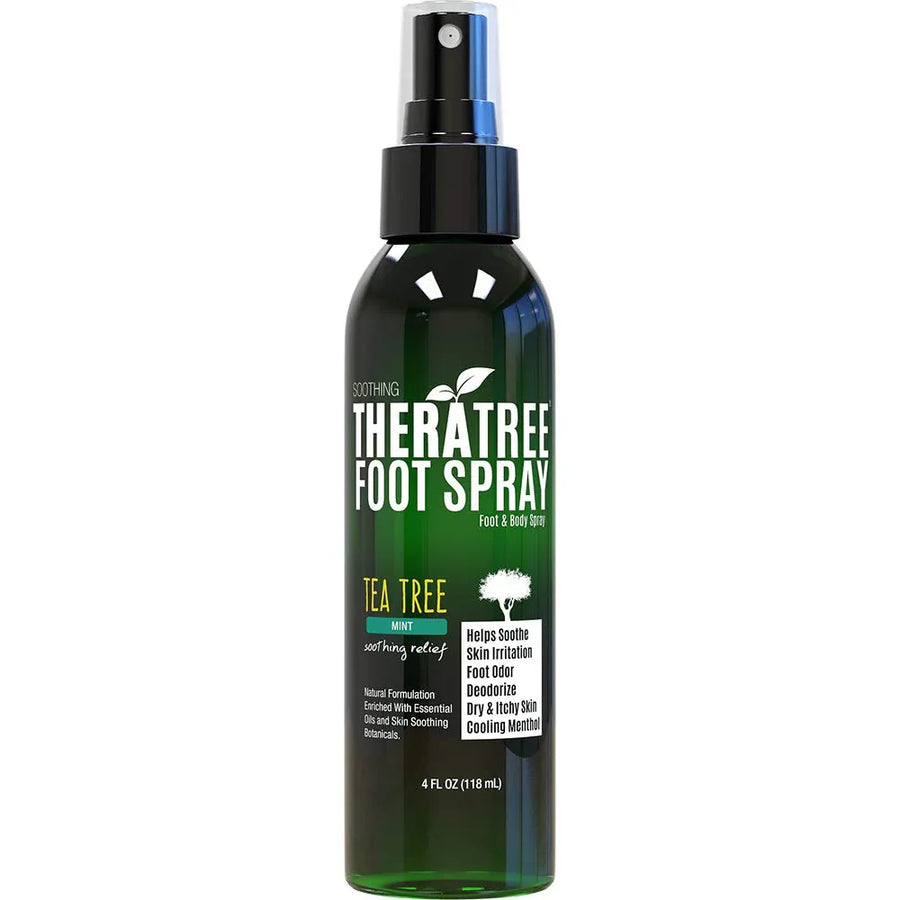 TheraTree Tea Tree Foot Spray - natural shoe and foot deodorizer with neem, MSM, and menthol