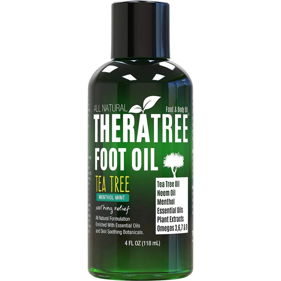 TheraTree Foot Oil with Tea Tree, Neem, and Menthol Mint - nourishing foot care for cracked heels