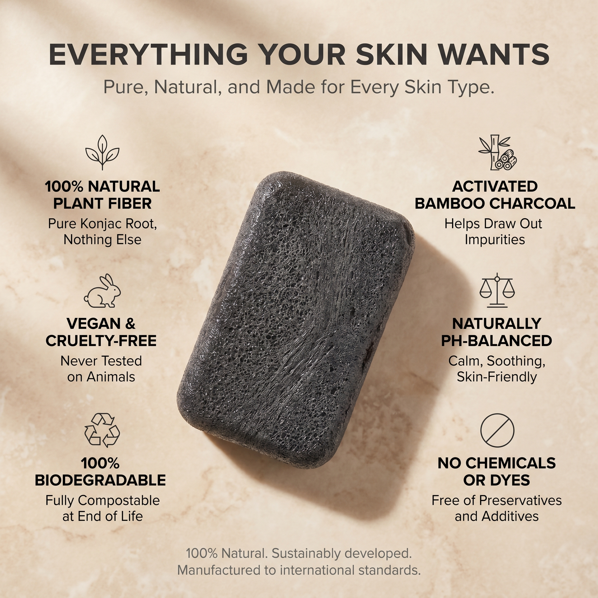Konjac Sponge Bamboo Charcoal - Oleavine Beauty Professional | Face and Body Sponge | Deep Cleansing Natural Sponge | K-Beauty | Handmade in Jeju Korea | Oily Acne Prone Skin