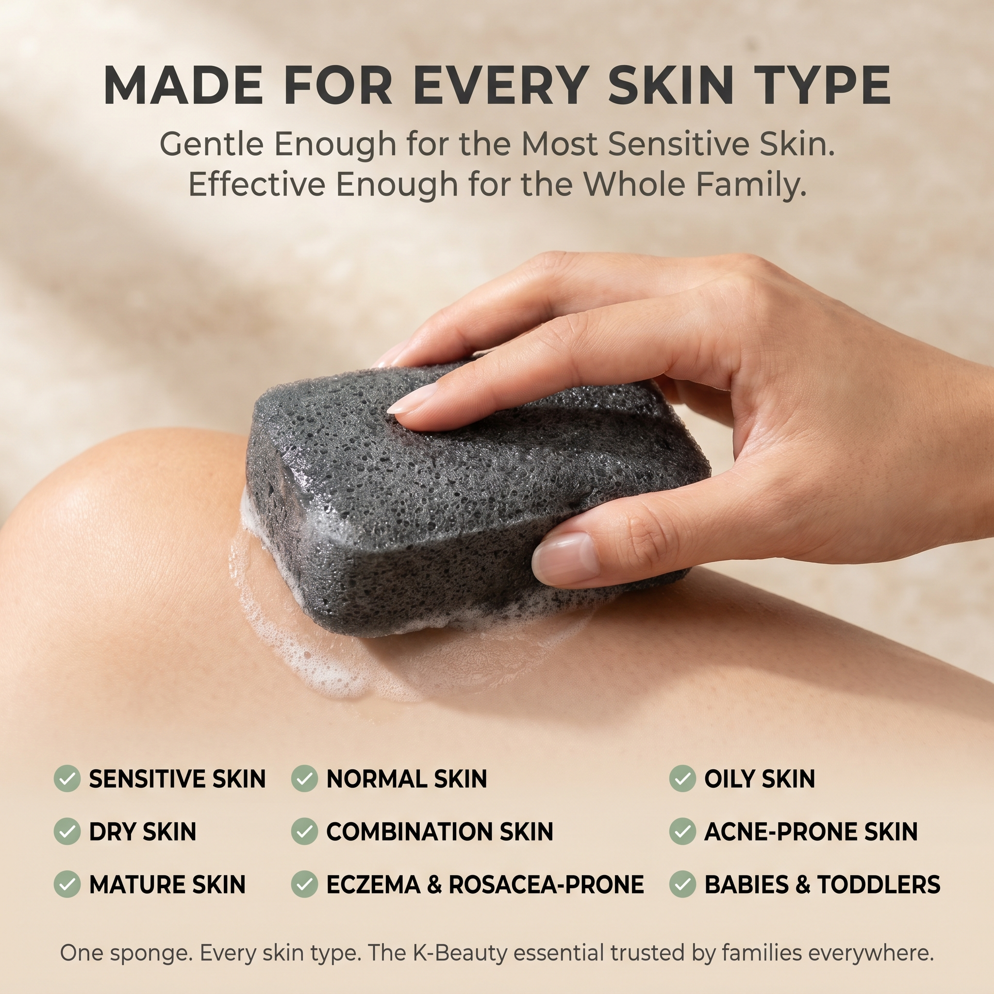 Konjac Sponge Bamboo Charcoal - Oleavine Beauty Professional | Face and Body Sponge | Deep Cleansing Natural Sponge | K-Beauty | Handmade in Jeju Korea | Oily Acne Prone Skin