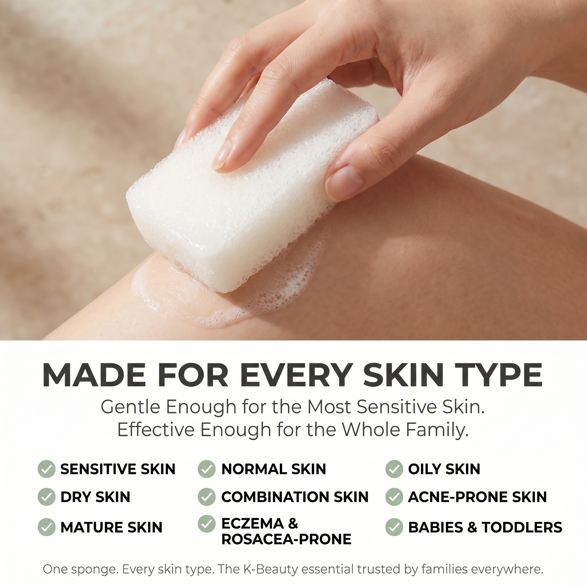 Konjac Sponge Bamboo - Oleavine Beauty Professional | Face and Body Sponge | Deep Cleansing Natural Sponge | K-Beauty | Handmade in Jeju Korea | Oily Acne Prone Skin (Pure)