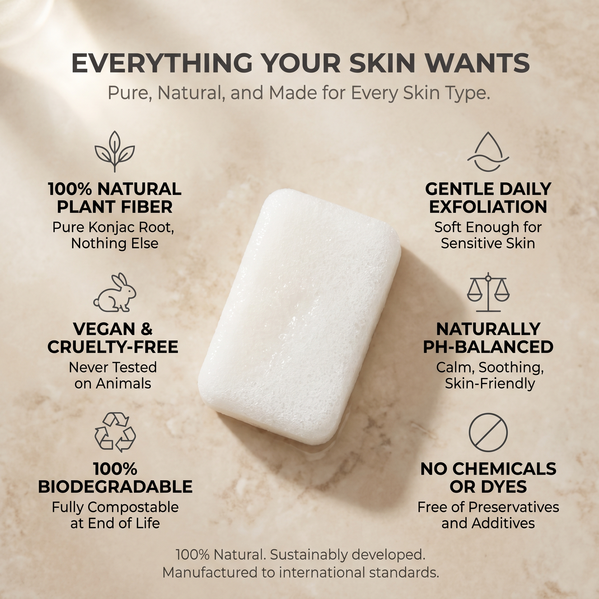 Konjac Sponge Bamboo - Oleavine Beauty Professional | Face and Body Sponge | Deep Cleansing Natural Sponge | K-Beauty | Handmade in Jeju Korea | Oily Acne Prone Skin (Pure)