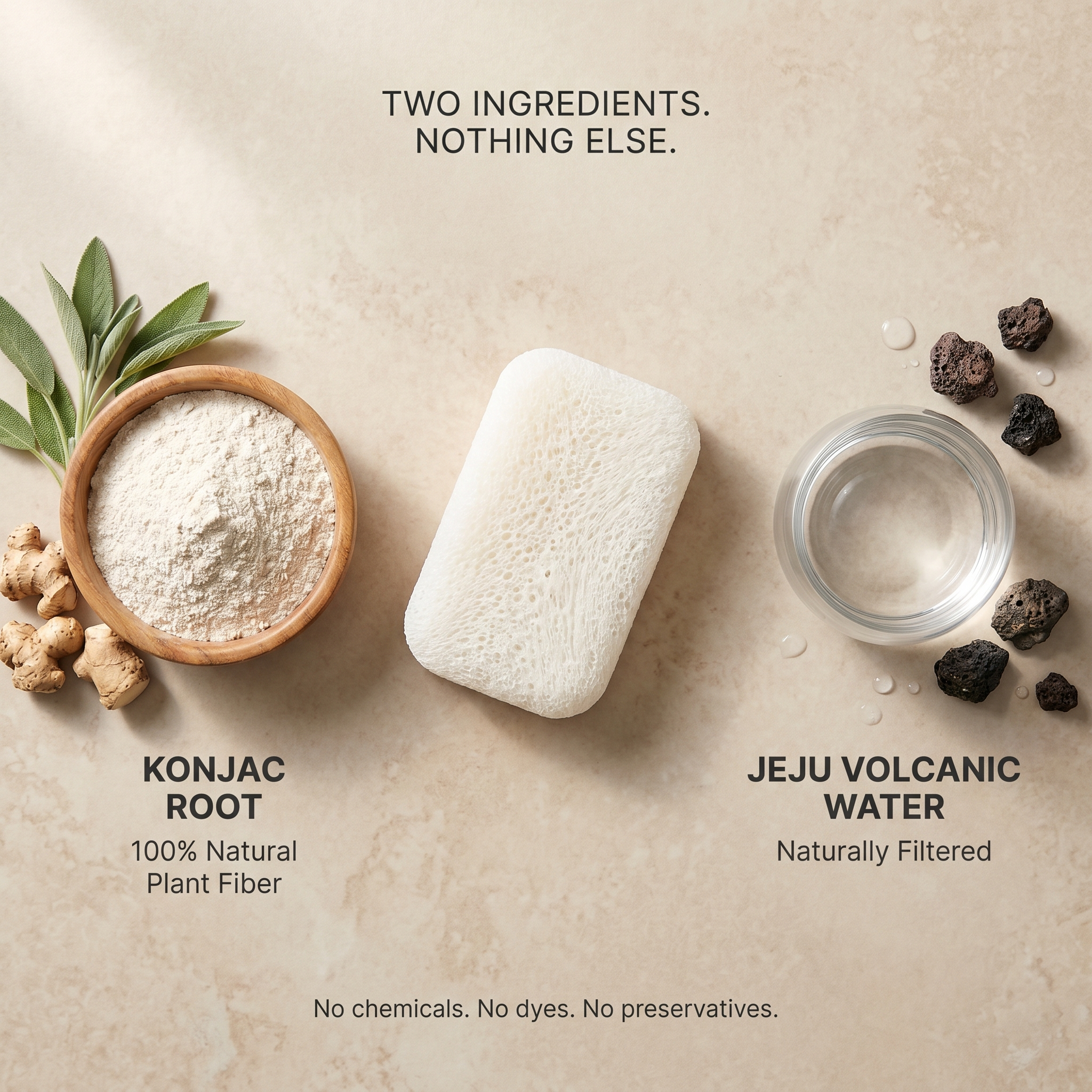 Konjac Sponge Bamboo - Oleavine Beauty Professional | Face and Body Sponge | Deep Cleansing Natural Sponge | K-Beauty | Handmade in Jeju Korea | Oily Acne Prone Skin (Pure)