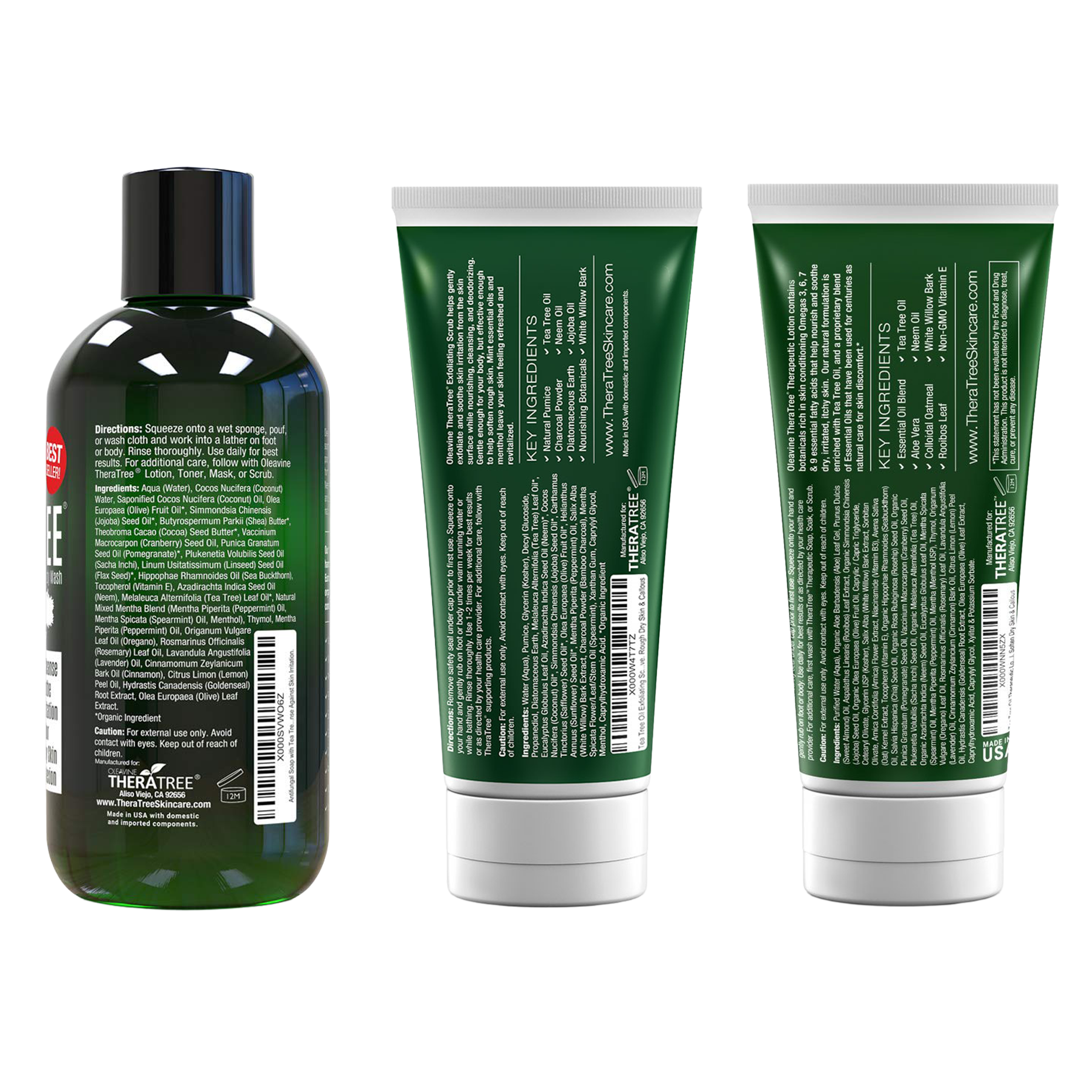 TheraTree Trio bundle back view - complete plant powered body care system