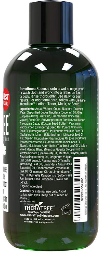 TheraTree Tea Tree Soap back label with full ingredient list - sulfate and paraben free