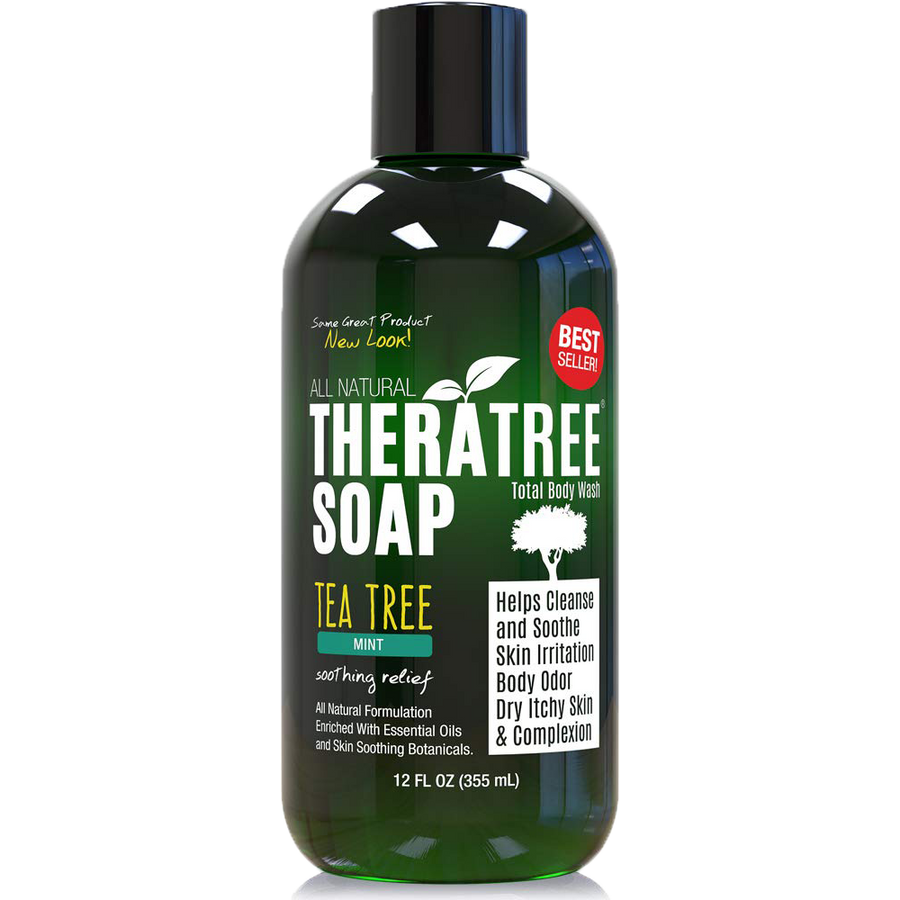 TheraTree Tea Tree Oil Soap with Neem Oil - 12oz body and face wash, certified organic Australian tea tree